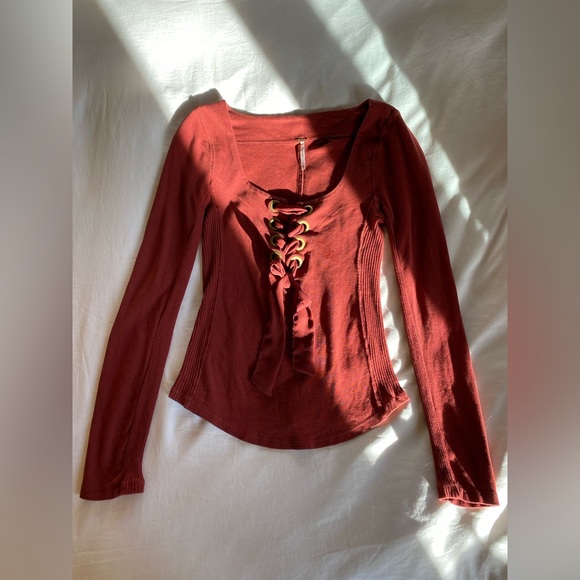 Free People rust long sleeve tie top - Picture 3 of 3